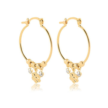 18K Gold Layered Oro Laminado 25 mm Cylinder Hoops with Flower Clear CZ Drop 21.0339/1